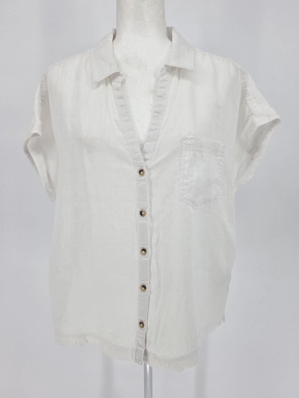 Rachel Zoe 100% Linen White Button Front Short Sleeve Blouse XL